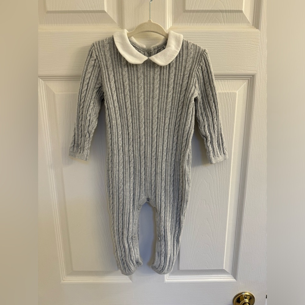 Janie and Jack baby boys collared cable knit romper